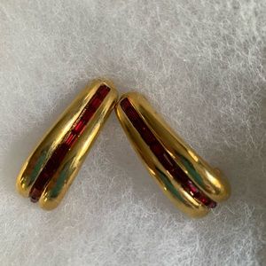 Red and gold tone clip on earrings